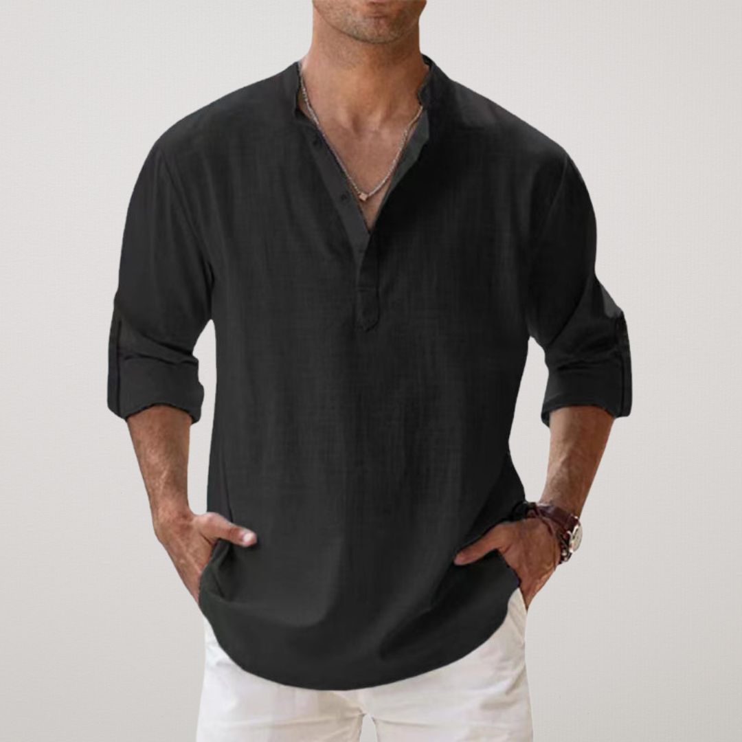 Lenoir™ - Henley Shirt in Linen Effect Cotton