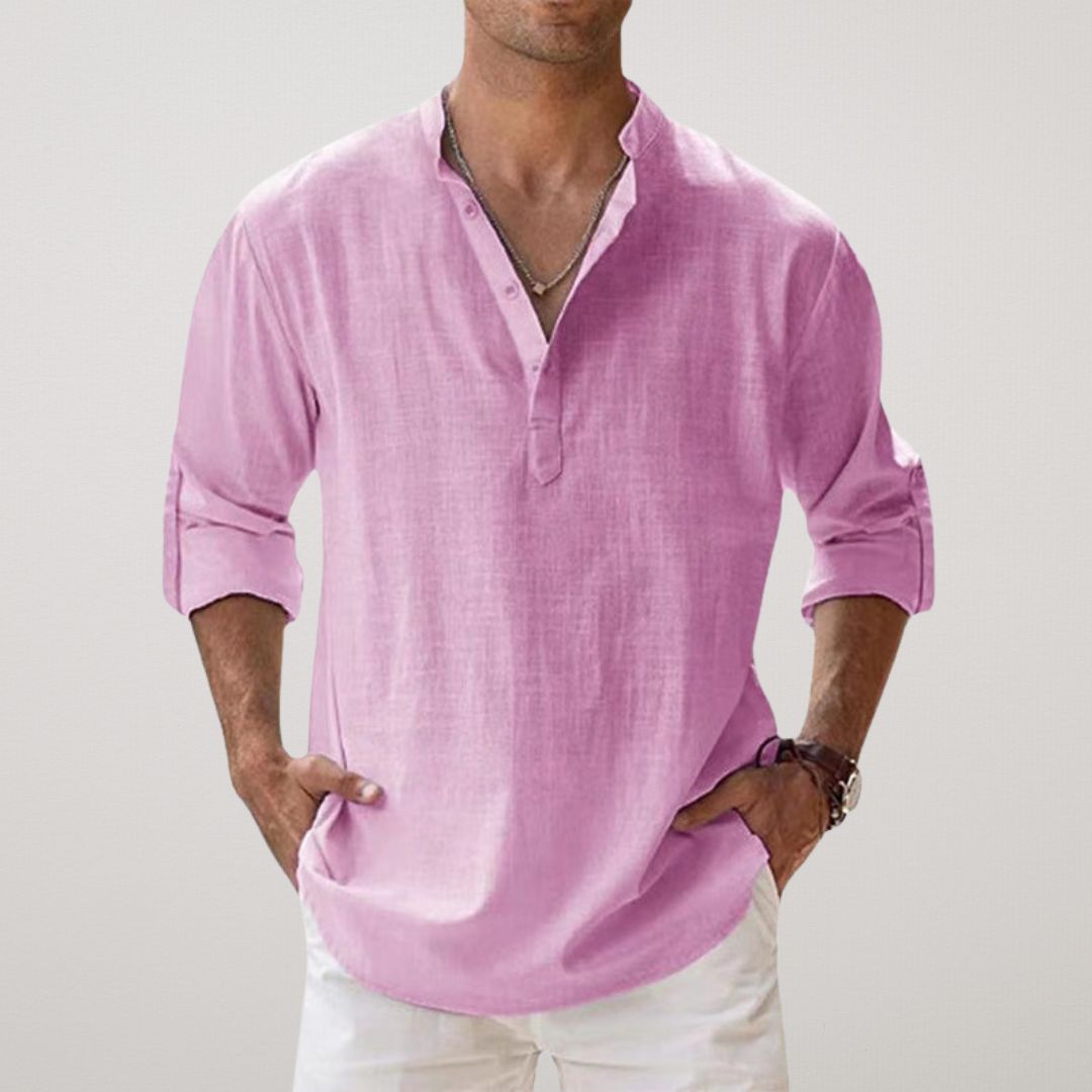 Lenoir™ - Henley Shirt in Linen Effect Cotton