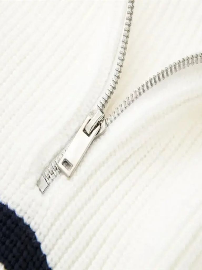 Knitted Sweater with Zipper and Stripes - Alder & Voss