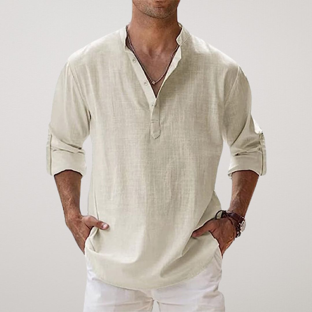 Lenoir™ - Henley Shirt in Linen Effect Cotton