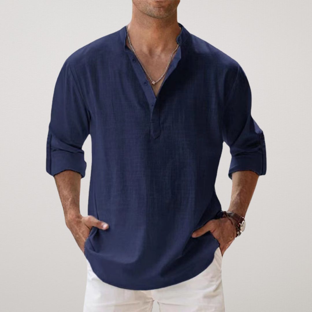 Lenoir™ - Henley Shirt in Linen Effect Cotton