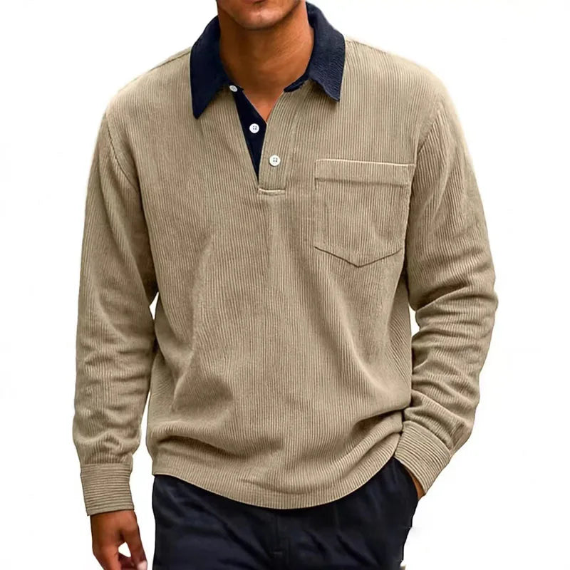Men's Long Sleeve Corduroy Polo Shirt
