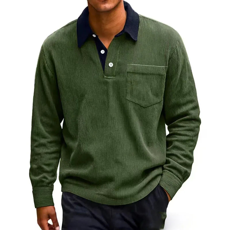 Men's Long Sleeve Corduroy Polo Shirt