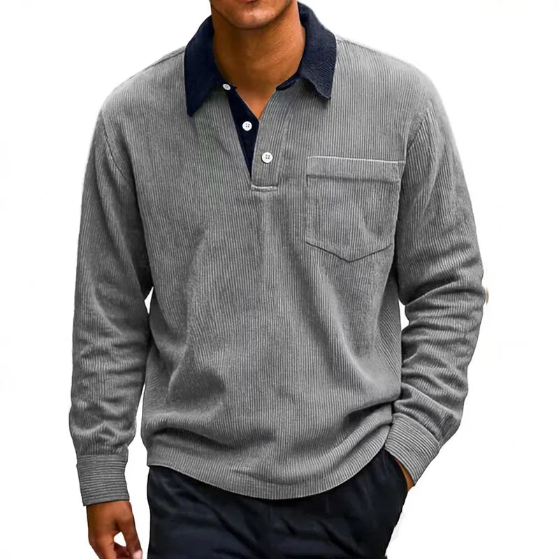 Men's Long Sleeve Corduroy Polo Shirt