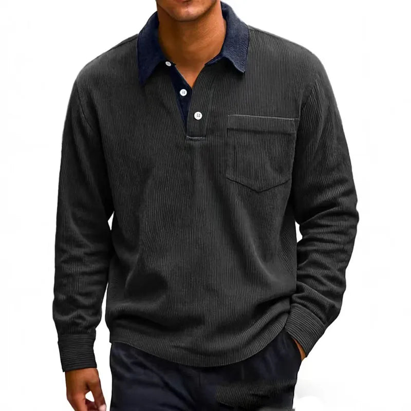 Men's Long Sleeve Corduroy Polo Shirt