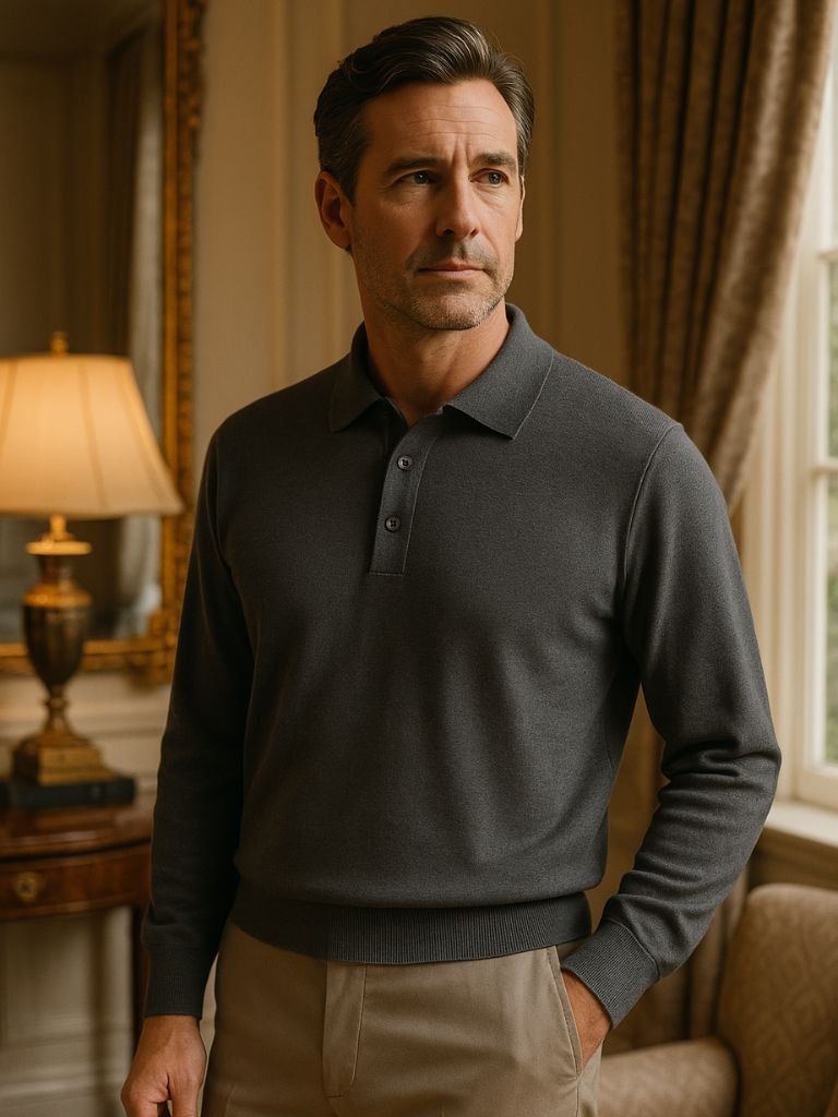 Buttoned Knit Wool Polo Sweater - Alder & Voss