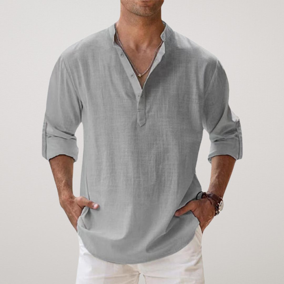 Lenoir™ - Henley Shirt in Linen Effect Cotton