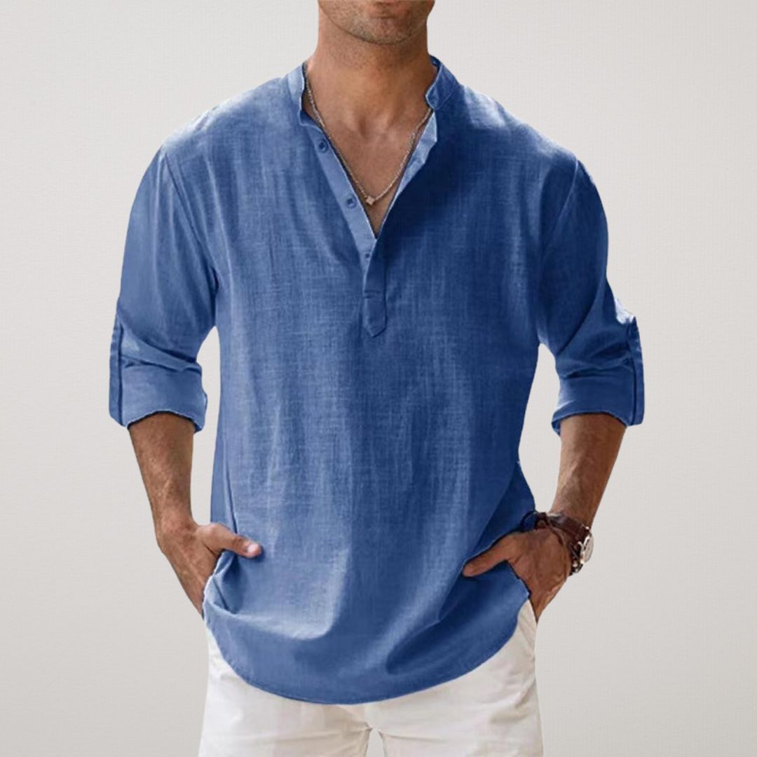 Lenoir™ - Henley Shirt in Linen Effect Cotton