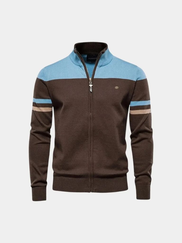 Zipped Cardigan with High Collar - Alder & Voss