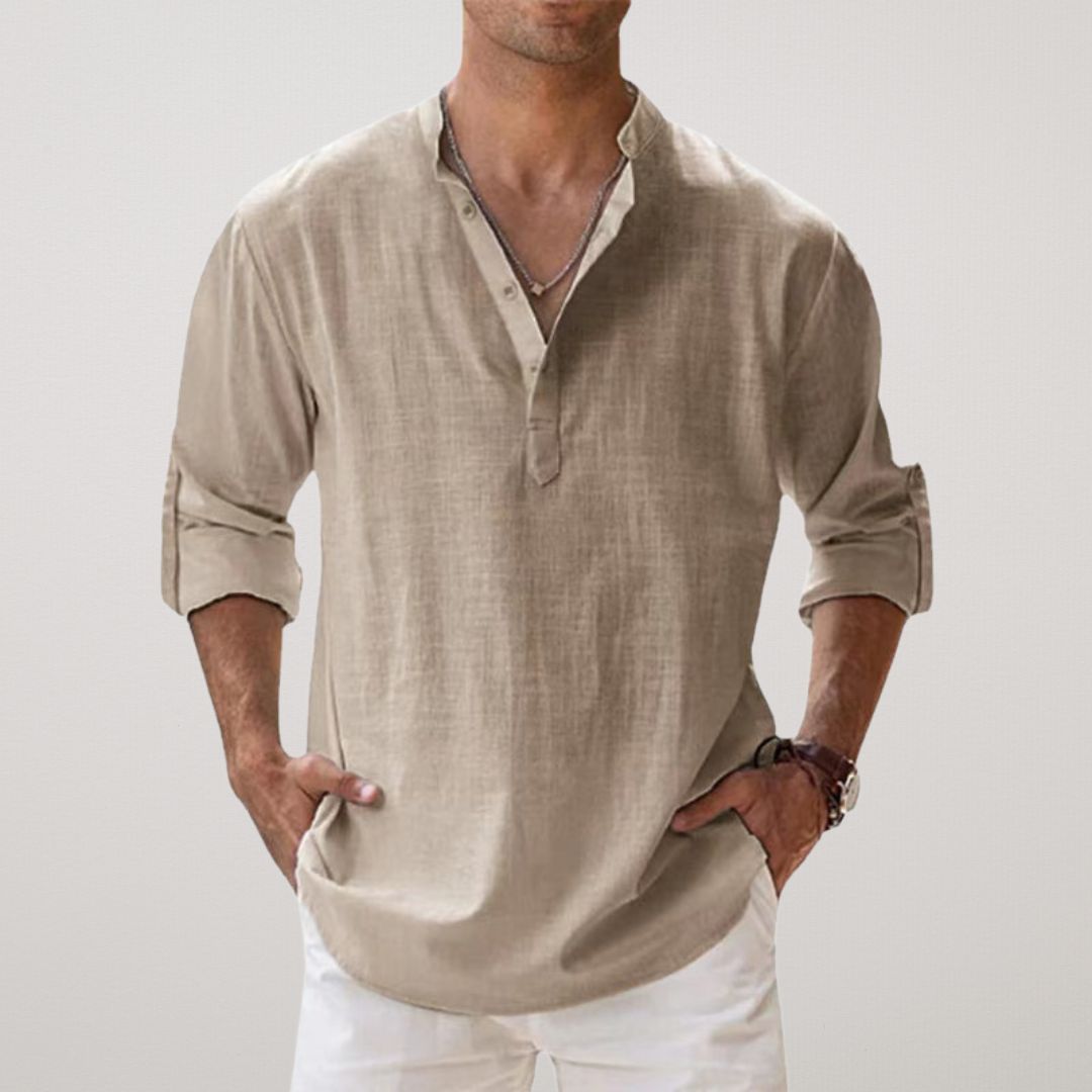 Lenoir™ - Henley Shirt in Linen Effect Cotton