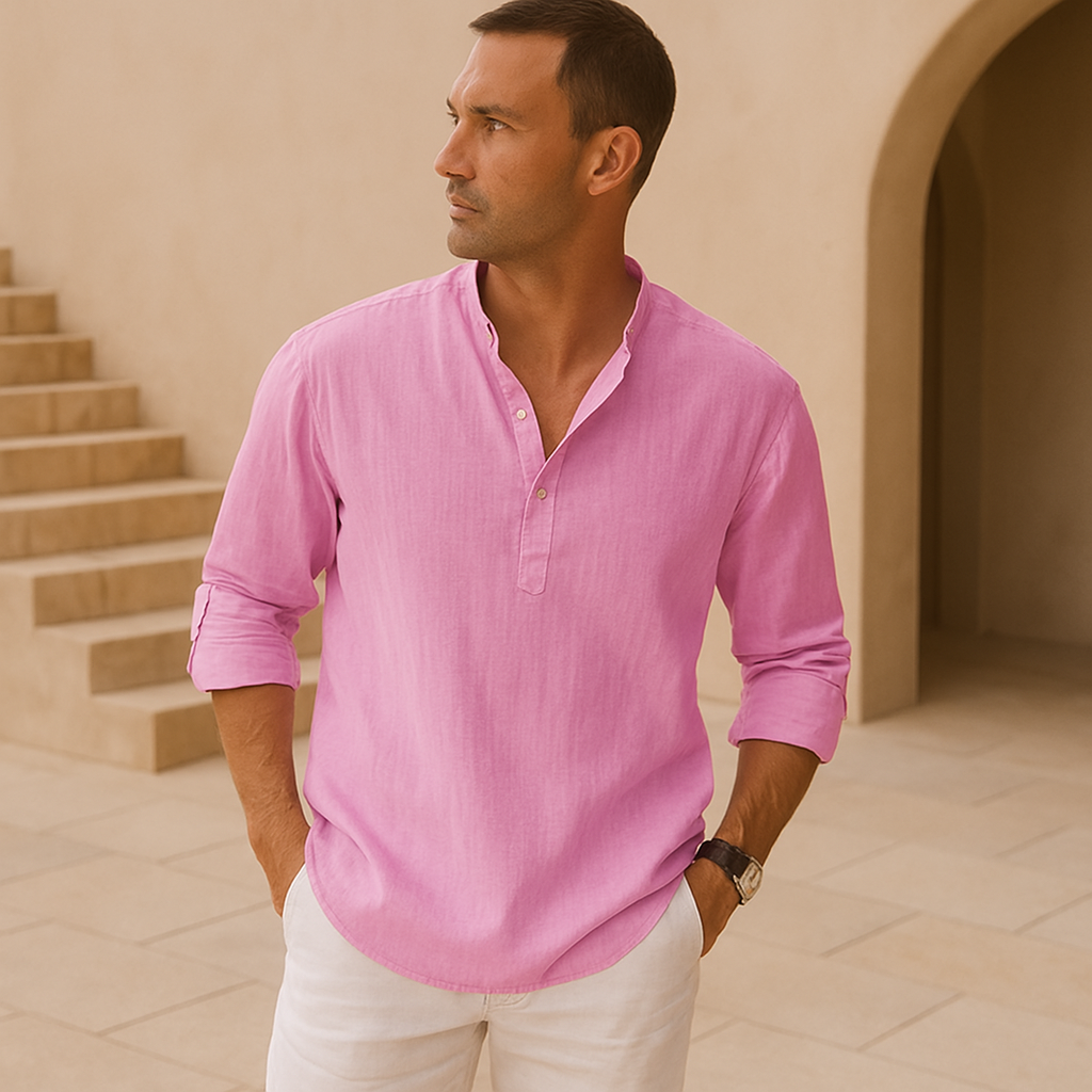 Lenoir™ - Henley Shirt in Linen Effect Cotton