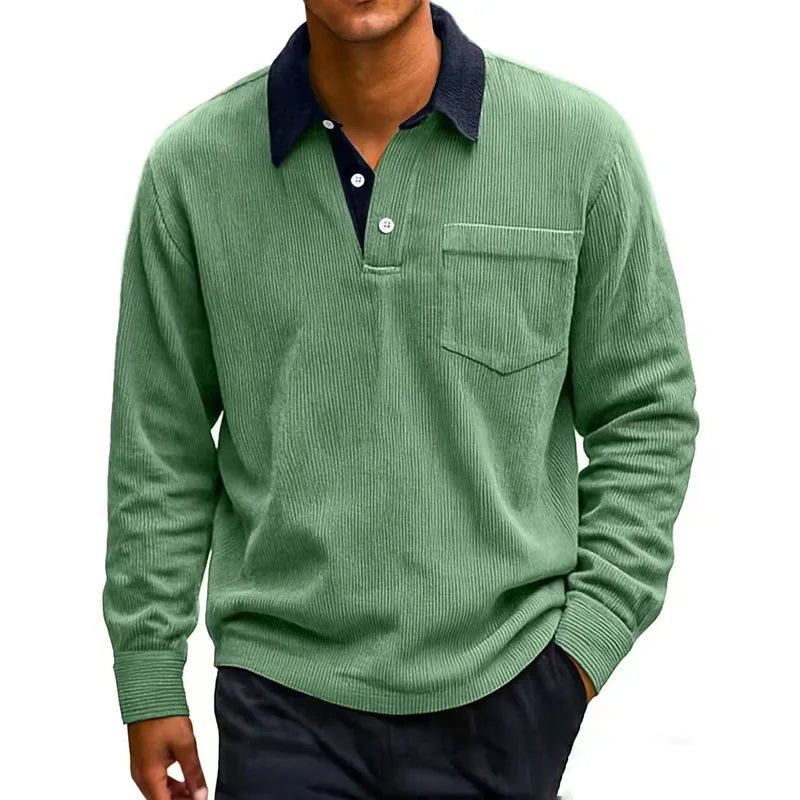 Men's Long Sleeve Corduroy Polo Shirt