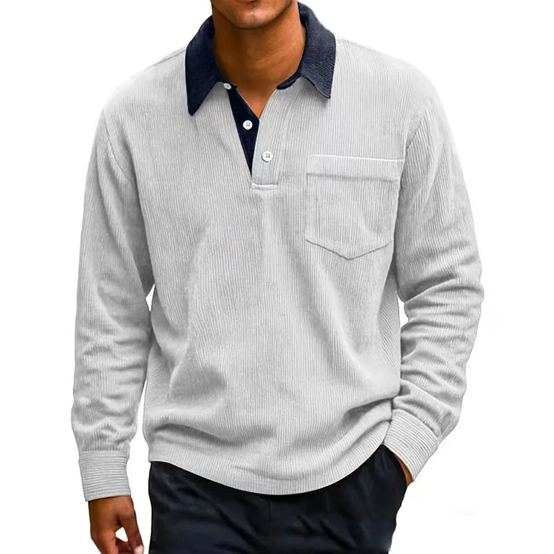 Men's Long Sleeve Corduroy Polo Shirt