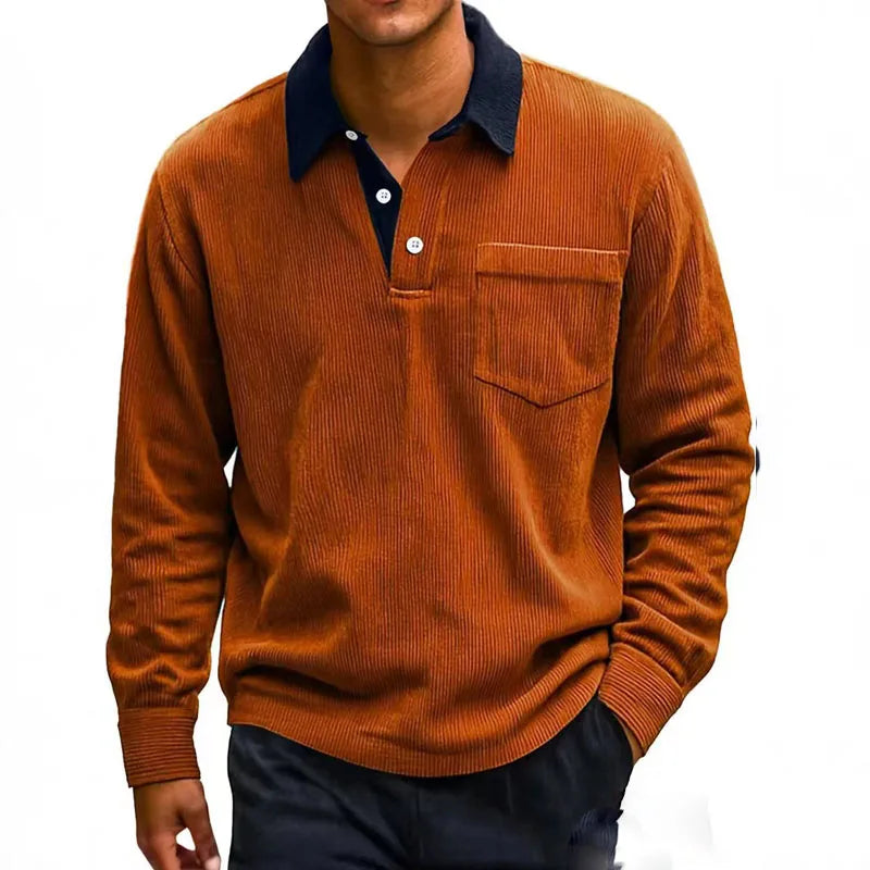 Men's Long Sleeve Corduroy Polo Shirt