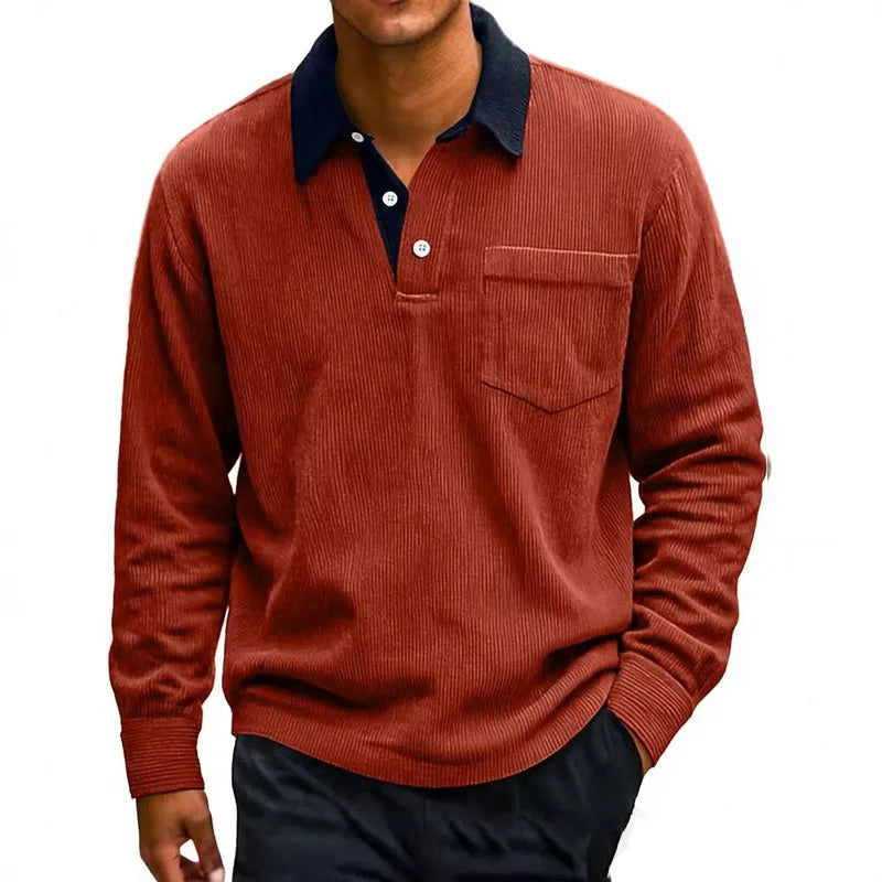 Men's Long Sleeve Corduroy Polo Shirt