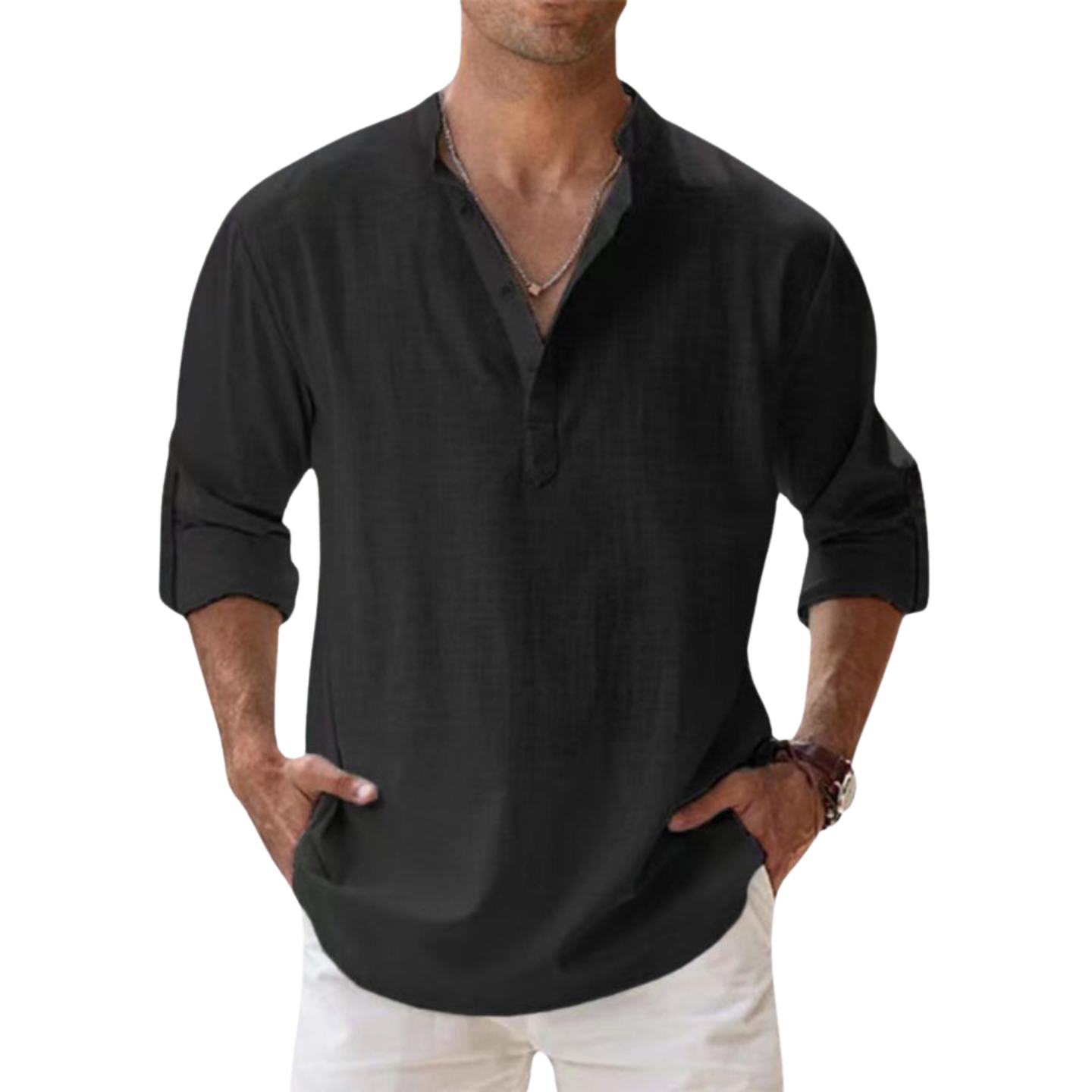Lenoir™ - Henley Shirt in Linen Effect Cotton