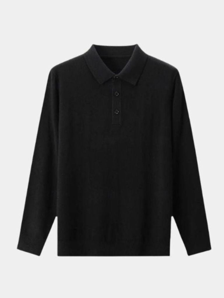 Buttoned Knit Wool Polo Sweater - Alder & Voss