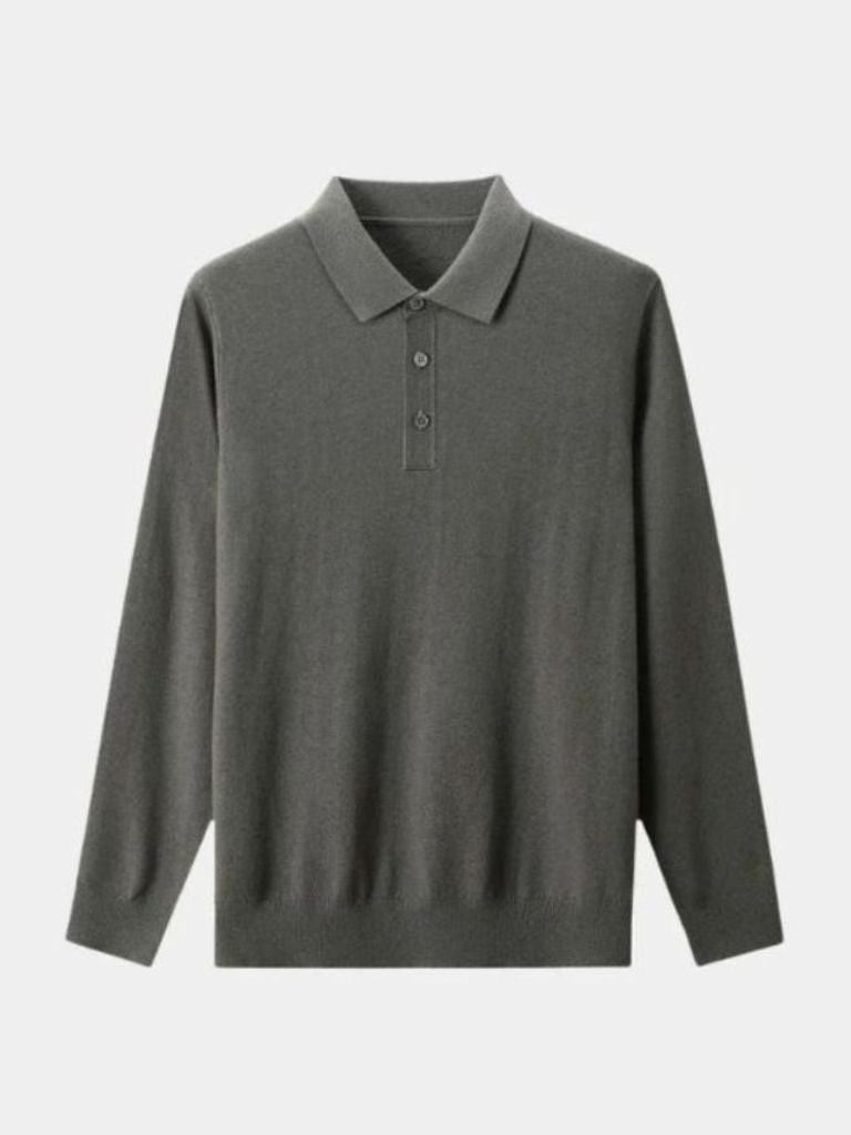 Buttoned Knit Wool Polo Sweater - Alder & Voss